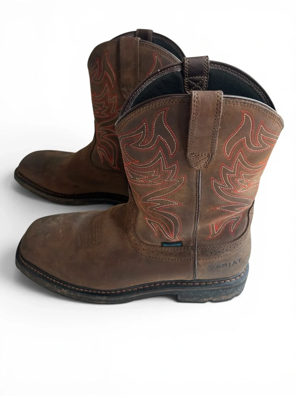 Ariat Men’s Brown Leather Western Boots with Red Stitching 11